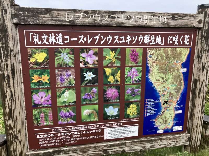 利尻島の礼文林道コースの看板