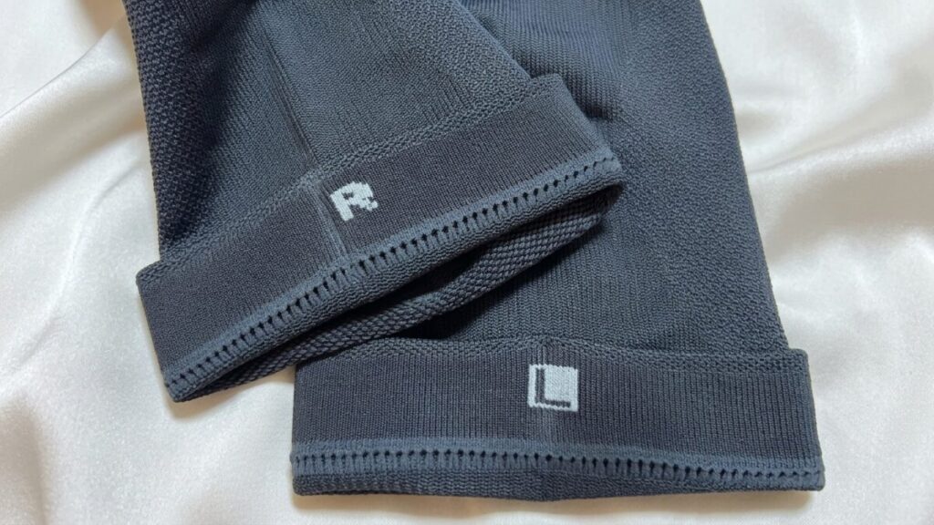 	ナイガイ着圧ハイソックスの履き口にある左右の目印「R」と「L」