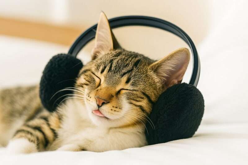 イヤーマフをしている猫