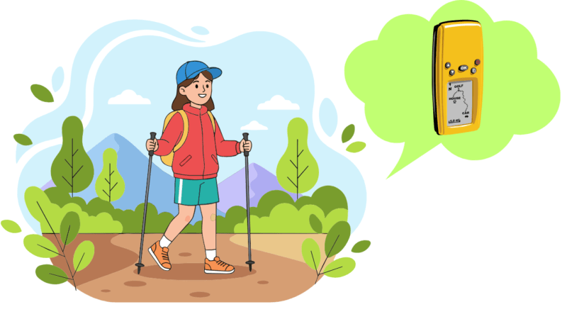 ハイキングしている女性とガイディングレシーバー