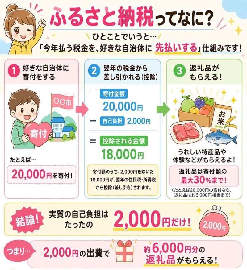 ふるさと納税の仕組み（寄付2万円の場合）