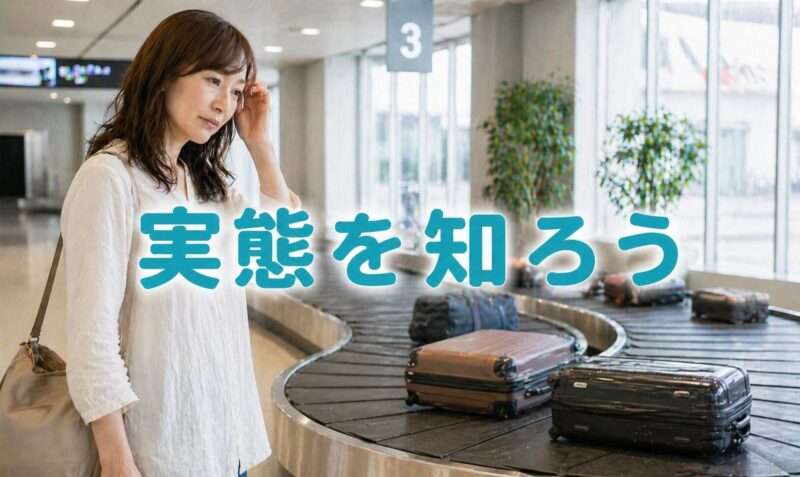 空港のターンテーブル前でスーツケースを待ちながら電話している女性
