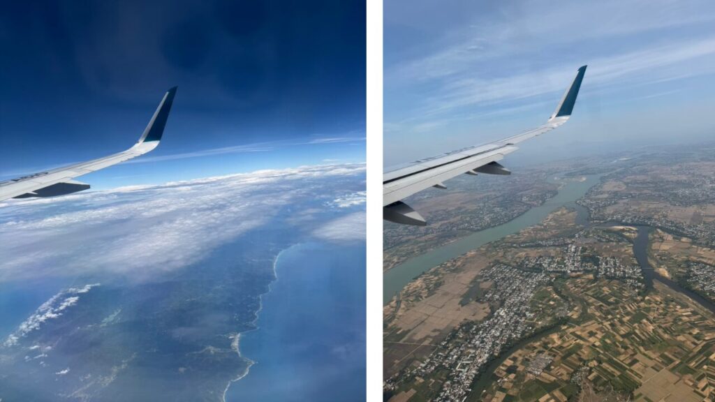 ベトナム航空の機内の窓から外を写した写真