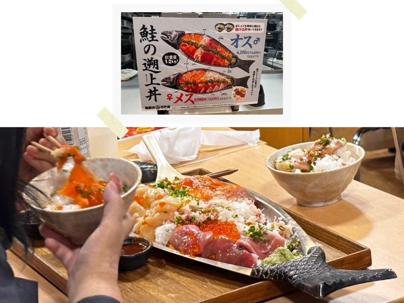 北海道の道の駅サーモンパーク千歳の鮭の遡上丼（サーモン・甘エビ・ウニ・カニ・マグロ・いくら）