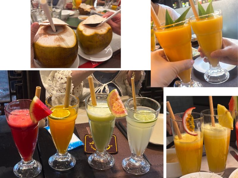 ベトナムで飲んだスイカ、マンゴー、ココナッツ、グァバなどのフルーツジュース