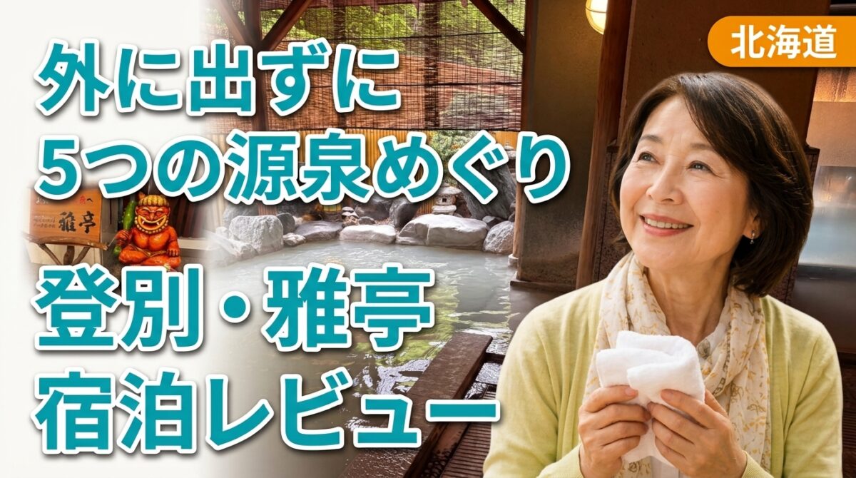 登別パークホテル雅亭の露天風呂と50代女性、外に出ずに5つの源泉めぐりの宿泊レビュー