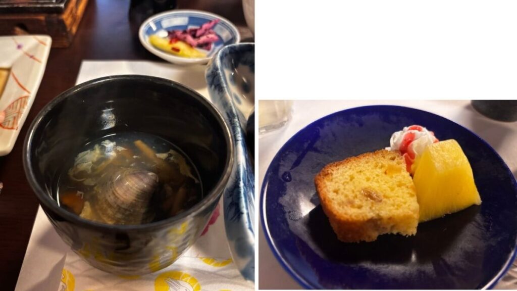 ゆとりろ洞爺湖の夕食のお吸い物とデザート